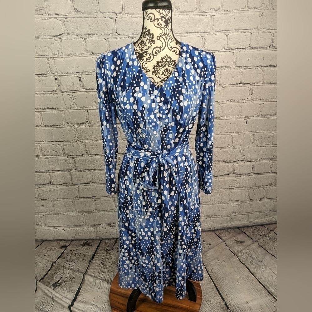 Bob Mackie Women's Long Sleeve Stretch Knit Polka Dot Print Wrap Dress Sz M B12